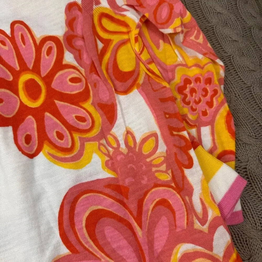 Talbots Floral V-Neck Sweater - Pink and Yellow Mod ~ Small